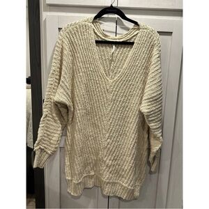 NWOT Free People Sunset Cozy Cream Knit V-Neck Sweater Medium